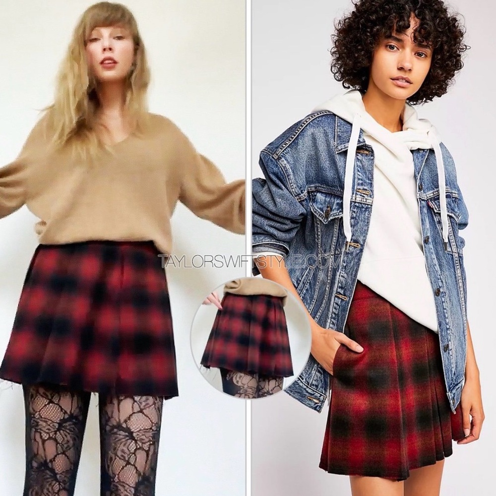Free People Red and Black Plaid Mini Skirt - Taylor Swift